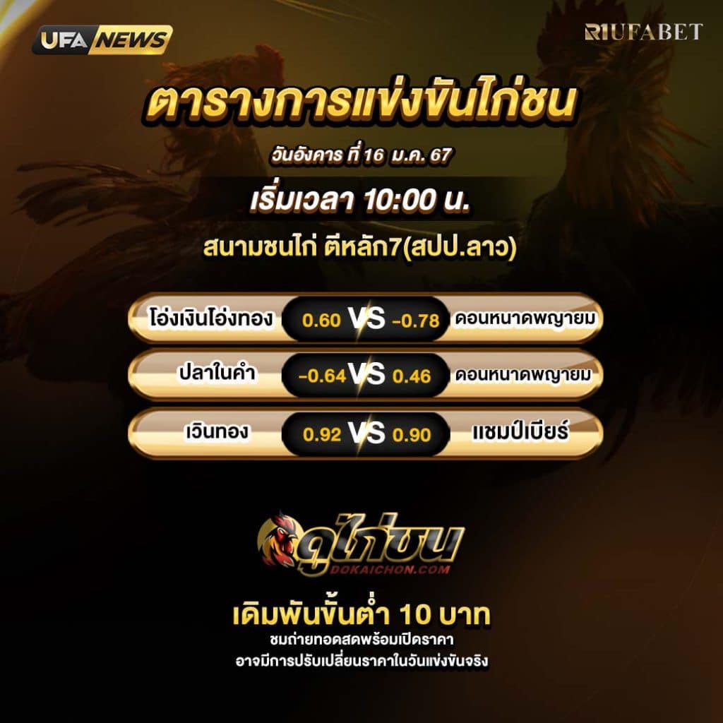 ตารางไก่ชน16-01-67