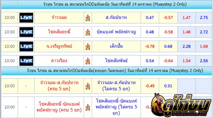 โปรแกรมไก่ชน14-01-67