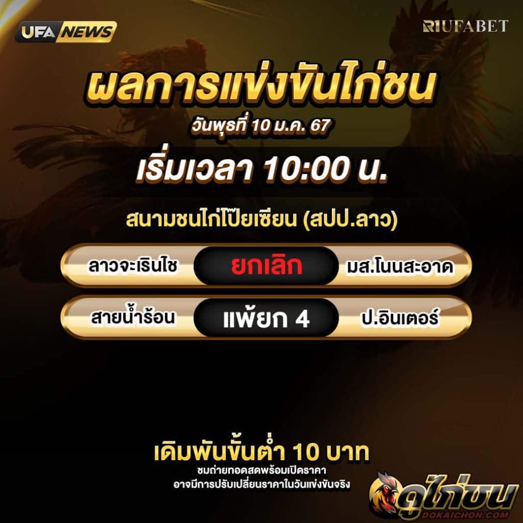 สรุปผลไก่ชน10-01-67