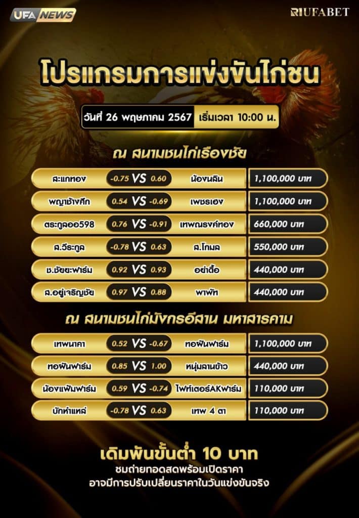 โปรแกรมไก่ชน26-5-67