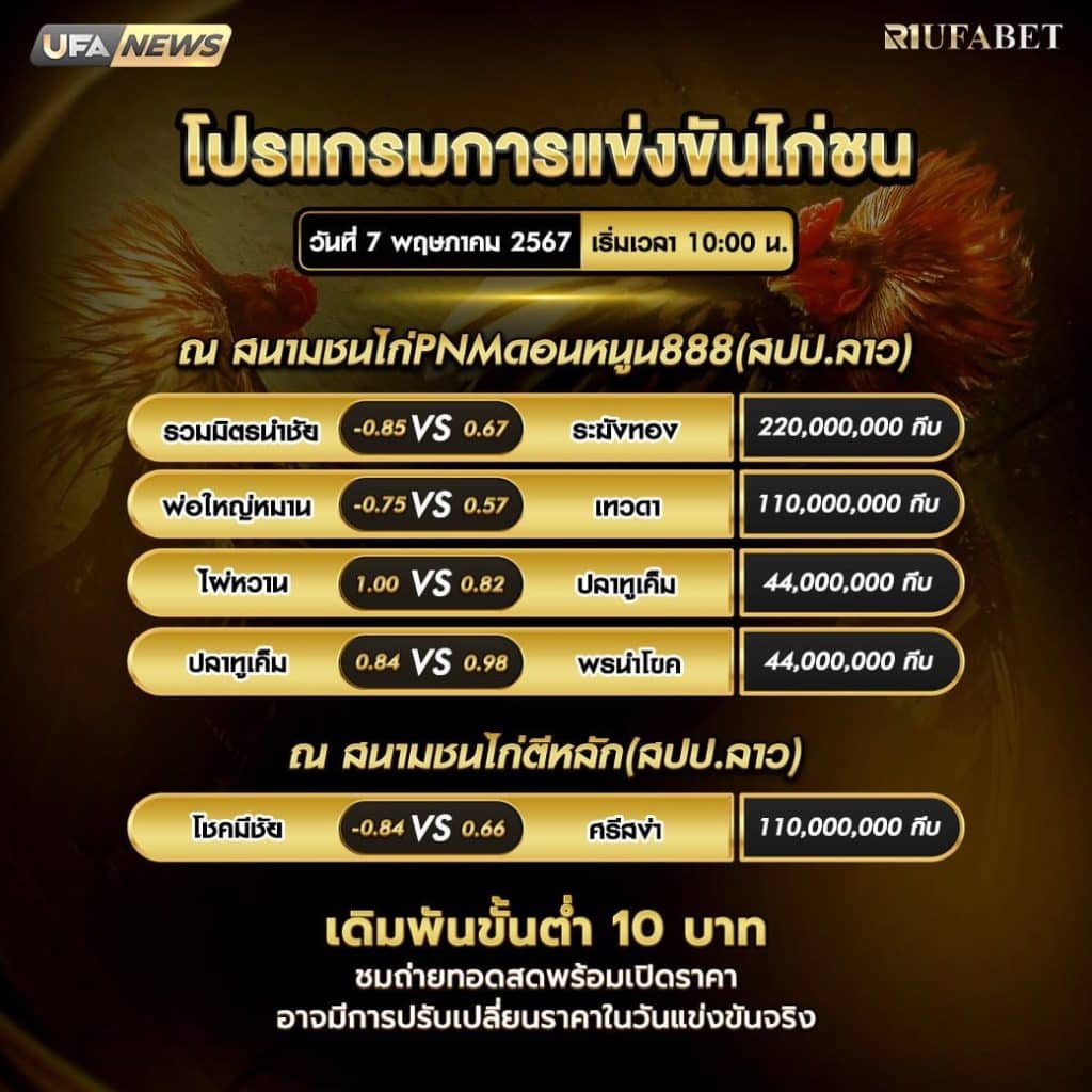 โปรแกรมไก่ชน7-5-67