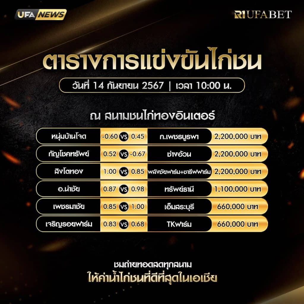 ตารางไก่ชน14-09-67