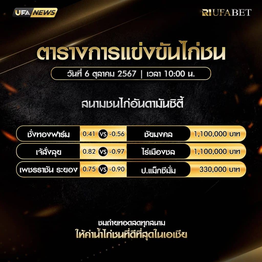 ตารางการแข่งขันไก่ชน06-10-67