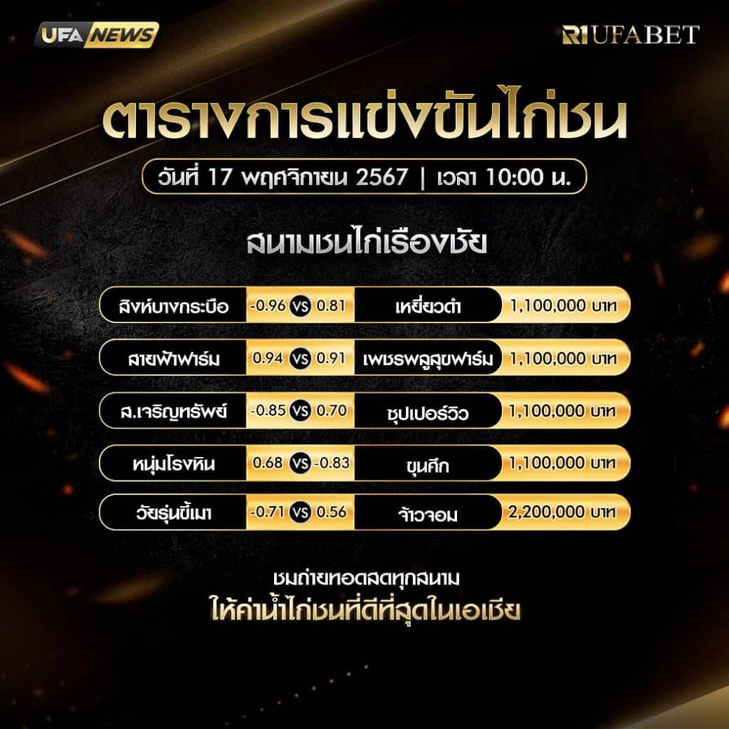 ตารางไก่ชน 17-11-67