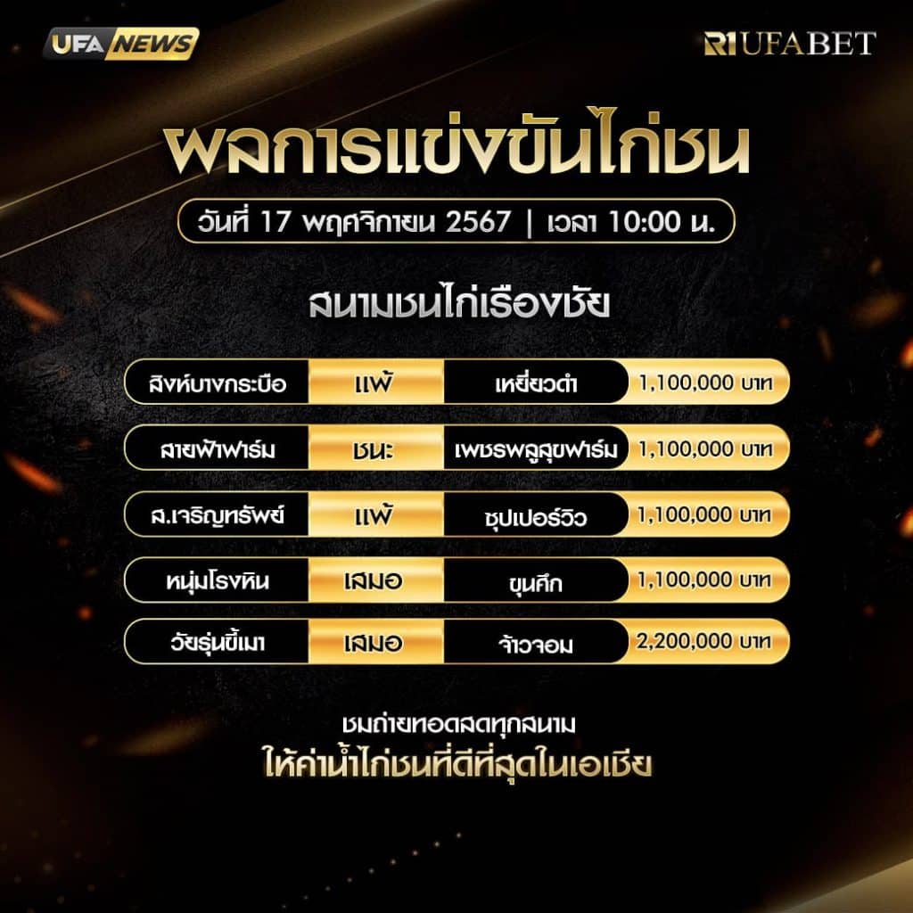 ผลไก่ชน 17-11-67